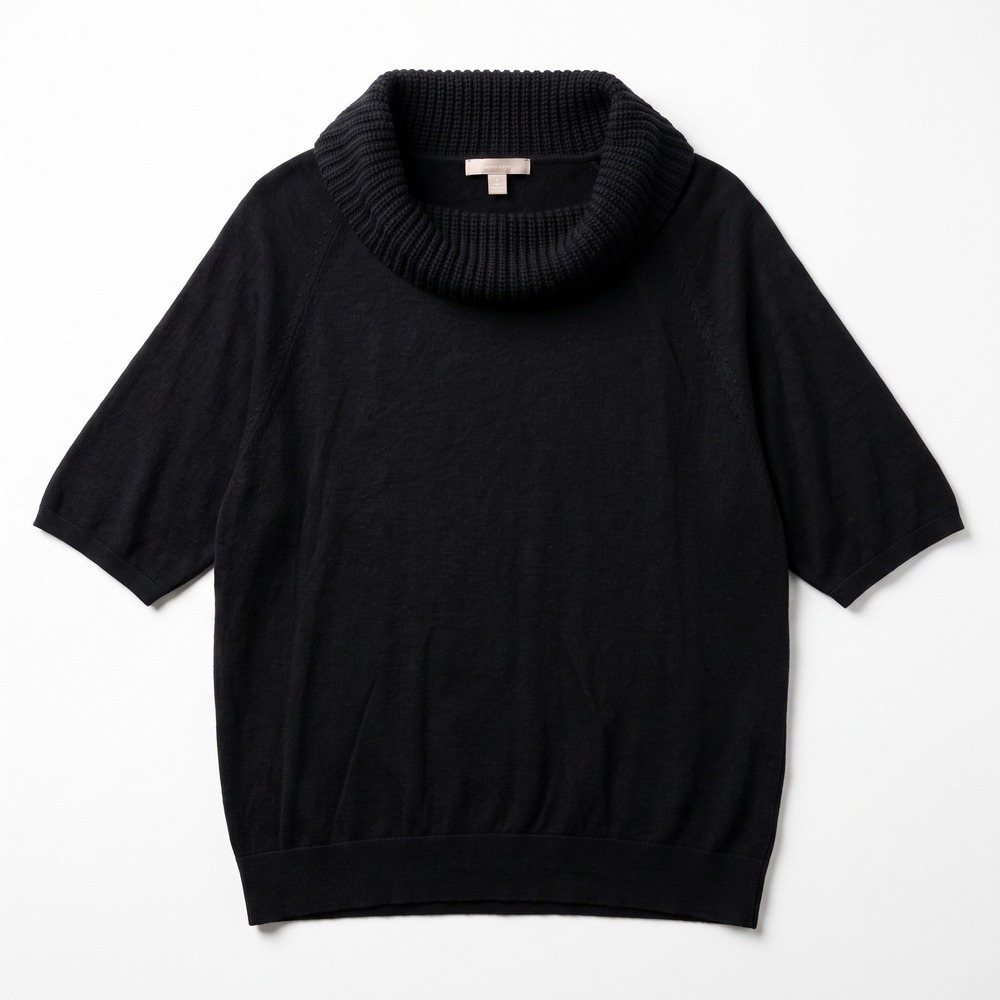Loft XL Black Cowl Neck Short Sleeve Sweater Womens Casual Cozy